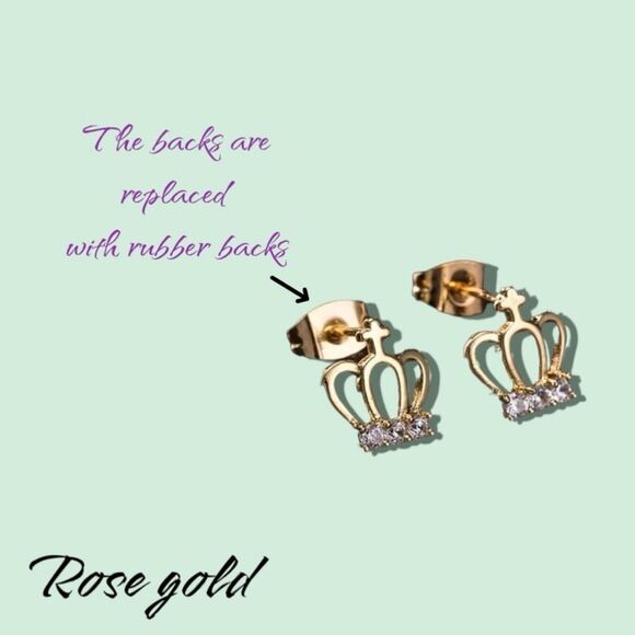 New Exclusivley Fancy Rose Gold Plated Crown Stud Earring AAA Zirconia - Picture 4 of 5